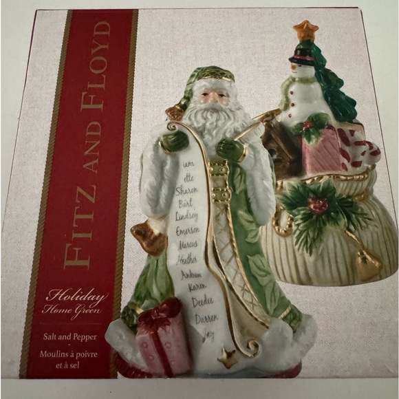 FITZ & FLOYD Holiday Home Green Santa Salt and Pepper Set - Picture 4 of 6